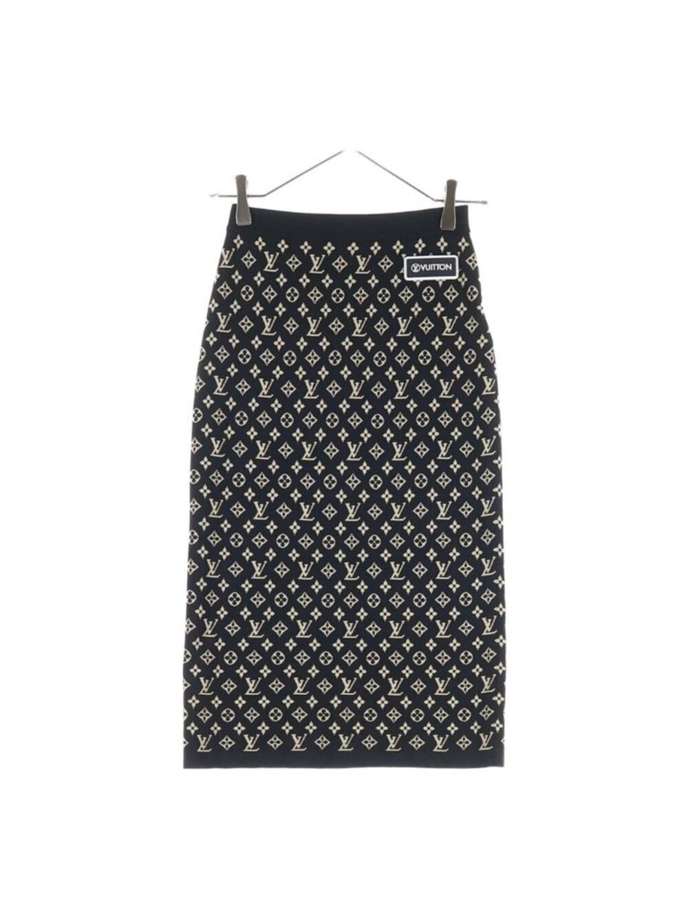 Louis Vuitton Fitted Skirt Long Monogram Knit Silk Black